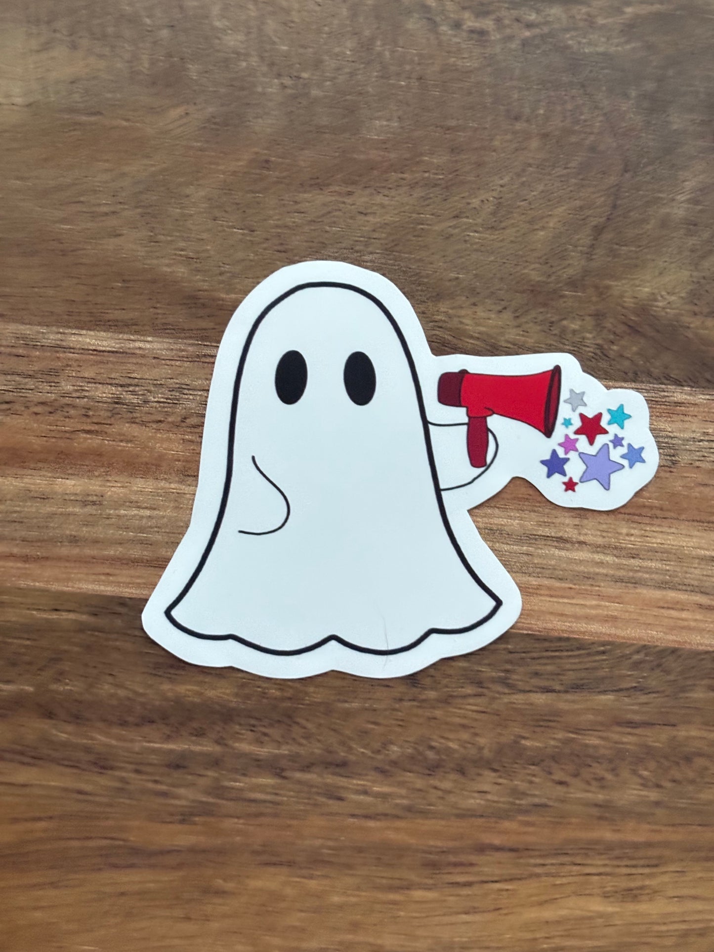 Ghost With Megaphone And Stars Laptop Sticker
